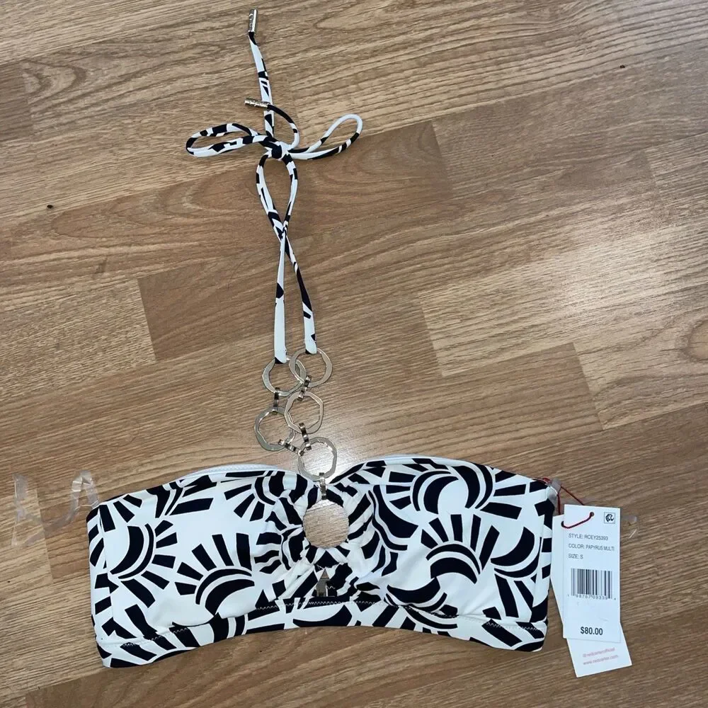 Red Carter Women’s Chain-Trim Shirred Bandeau Bikini Top Size Small NWT $80 - Picture 4 of 6